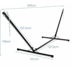 DREAMADE Support De Hamac En Fer Robuste Avec 2 Chaînes De Suspension, Pour Jardin, Balcon, Patio, Camping, 325X100X106CM, Charge Maximale 150KG, Noir -Promos Jardin Lumi Magasin 56476590 5