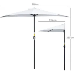 OUTSUNNY Demi Parasol - Parasol De Balcon - Ouverture Fermeture Manivelle - Acier Polyester Haute Densité Blanc -Promos Jardin Lumi Magasin 57600906 3