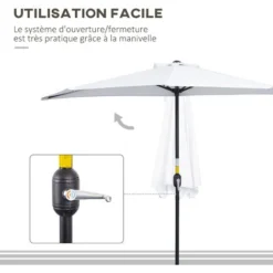 OUTSUNNY Demi Parasol - Parasol De Balcon - Ouverture Fermeture Manivelle - Acier Polyester Haute Densité Blanc -Promos Jardin Lumi Magasin 57600906 5