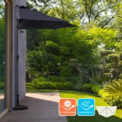 Parasol Noir Mural Pour Jardin Balcon Terrasse Kailua Black