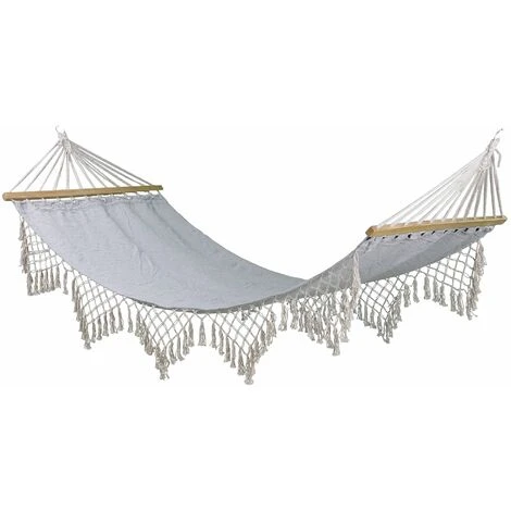 Hamac à Franges Style Bohème FRIOUL 100x200cm Gris Perle 1 Hamac à Franges Style Bohème FRIOUL 100x200cm Gris Perle