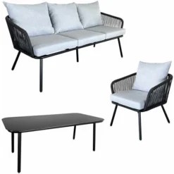 Salon De Jardin En Corde OUVÉA Gris Clair - 5 Places -Promos Jardin Lumi Magasin 57772785 3