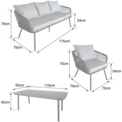 Salon De Jardin En Corde OUVÉA Gris Clair - 5 Places -Promos Jardin Lumi Magasin 57772785 5