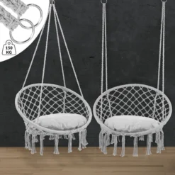 Chaise Suspendue Avec Coussins Fauteuil Suspendu 1 Personne Hamac Coton Avec Franges Capacité 150kg Intérieur Extérieur Gris Clair -Promos Jardin Lumi Magasin 58564787 4