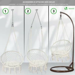 Fauteuil Suspendu Avec Coussin Rond Beige -Promos Jardin Lumi Magasin 59006626 5