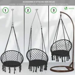 Fauteuil Suspendu Avec Coussin Rond Noir -Promos Jardin Lumi Magasin 59007552 5