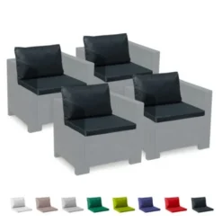 Coussins De Rechange Pour Salon De Jardin Bica Grand Soleil Rotin Imperméables étanches Rotin 4 Places Couleur: Noir