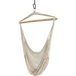 Fauteuil Suspendu Bohème écru Design Macramé - Naturel 120100130cm -Promos Jardin Lumi Magasin 59689932 4