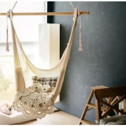 Fauteuil Suspendu Bohème écru Design Macramé - Naturel 120100130cm -Promos Jardin Lumi Magasin 59689932 5