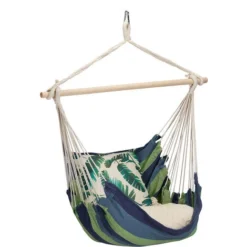 Relaxdays Fauteuil Suspendu, Hamac Siège, Jardin, Intérieur-extérieur, 150 Kg, Enfants Et Adultes, Coton/bois, Bleu/vert