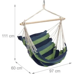Relaxdays Fauteuil Suspendu, Hamac Siège, Jardin, Intérieur-extérieur, 150 Kg, Enfants Et Adultes, Coton/bois, Bleu/vert -Promos Jardin Lumi Magasin 60143549 4