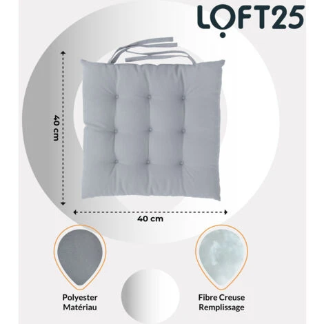 Loft 25 Tufté Carré Siège Coussin Pour Chaises à Manger Avec Attaches Sécurisées Douceur & Siège Confortable Rembourré, Serré Plancher Sécurisé Coussin Pour Sièges D'intérieur, Argent (2PK) 2 Loft 25 Tufté Carré Siège Coussin Pour Chaises à Manger Avec Attaches Sécurisées Douceur & Siège Confortable Rembourré, Serré Plancher Sécurisé Coussin Pour Sièges D'intérieur, Argent (2PK) – Image 2
