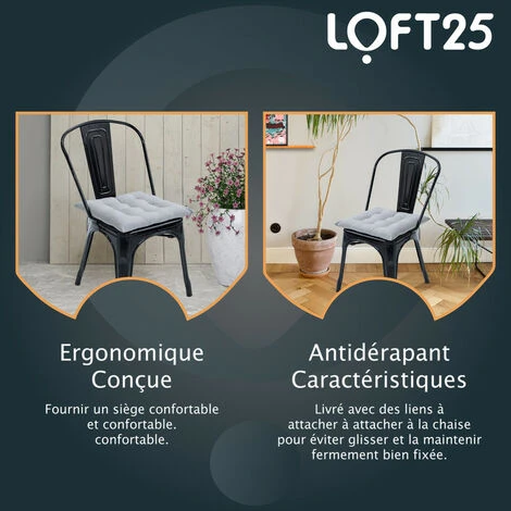 Loft 25 Tufté Carré Siège Coussin Pour Chaises à Manger Avec Attaches Sécurisées Douceur & Siège Confortable Rembourré, Serré Plancher Sécurisé Coussin Pour Sièges D'intérieur, Argent (2PK) 5 Loft 25 Tufté Carré Siège Coussin Pour Chaises à Manger Avec Attaches Sécurisées Douceur & Siège Confortable Rembourré, Serré Plancher Sécurisé Coussin Pour Sièges D'intérieur, Argent (2PK) – Image 5