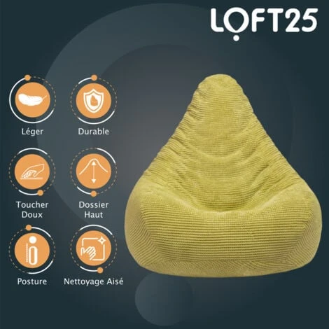 Loft 25 Pouf à Haut Dossier En Velours Côtelé Pour Adulte, Pouf Gaming Pour L'intérieur, Salon, Lime 3 Loft 25 Pouf à Haut Dossier En Velours Côtelé Pour Adulte, Pouf Gaming Pour L'intérieur, Salon, Lime – Image 3