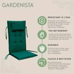 Gardenista Coussins De Siège D'extérieur à Dossier Haut De Qualité Supérieure, Coussins Touffetés Et Pliables Pour Chaise De Jardin Avec Attaches Sécurisées, Coussin De Dossier 120 X 50 X 4 Cm, Vert -Promos Jardin Lumi Magasin 60309988 3