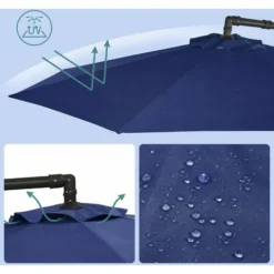 Songmics Parasol De Jardin Extérieur Déporté, Ombrelle, Avec Base, Ø3m, UPF 50+ Protection Solaire - Bleu Marine GPU116L01 -Promos Jardin Lumi Magasin 60856281 4