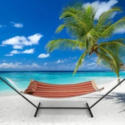 COSTWAY Hamac D’Extérieur Avec Oreiller Amovible En Tissu, Acier, Bambou, Pour De Jardin Camping, Charge 150KG, Rouge -Promos Jardin Lumi Magasin 61352046 4