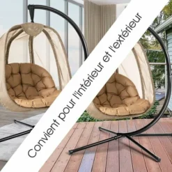 RELAX4LIFE Fauteuil Suspendue, Chaise à Œuf Avec Cadre En Fer Antirouille, Hamac Sur Pieds Avec Coussin Rembourré Imperméable, Chaise Suspendue Intérieur&Extérieur Pour Piscine Jardin Terrasse -Promos Jardin Lumi Magasin 64129774 3