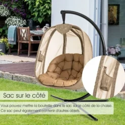 RELAX4LIFE Fauteuil Suspendue, Chaise à Œuf Avec Cadre En Fer Antirouille, Hamac Sur Pieds Avec Coussin Rembourré Imperméable, Chaise Suspendue Intérieur&Extérieur Pour Piscine Jardin Terrasse -Promos Jardin Lumi Magasin 64129774 4
