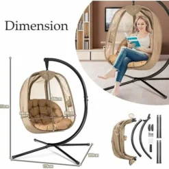 RELAX4LIFE Fauteuil Suspendue, Chaise à Œuf Avec Cadre En Fer Antirouille, Hamac Sur Pieds Avec Coussin Rembourré Imperméable, Chaise Suspendue Intérieur&Extérieur Pour Piscine Jardin Terrasse -Promos Jardin Lumi Magasin 64129774 5