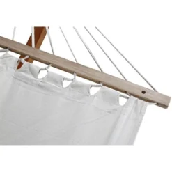 Hamac écru + Support Bois 3,15 M 1 Personne Toile Poly-coton LAGOA -Promos Jardin Lumi Magasin 6462567 3