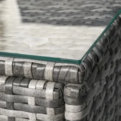 Salon De Jardin Canapé D'angle Extérieur 4 Places Avec Table Basse En Résine Tressée, Gris -Promos Jardin Lumi Magasin 64694575 4