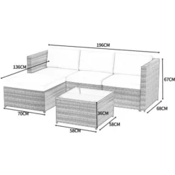 Salon De Jardin Canapé D'angle Extérieur 4 Places Avec Table Basse En Résine Tressée, Gris -Promos Jardin Lumi Magasin 64694575 5