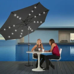 Froadp Ø350cm Parasol De Jardin En Aluminium Parapluie Octogonal Pliable Avec Manche Ombrelle En Polyester Avec Protection UV 40+ Pour Balcon Terrasse Piscine (Gris Foncé Avec LED) -Promos Jardin Lumi Magasin 65112753 4