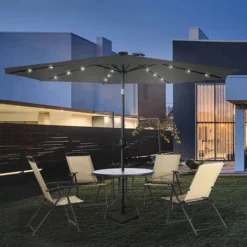 Froadp Ø350cm Parasol De Jardin En Aluminium Parapluie Octogonal Pliable Avec Manche Ombrelle En Polyester Avec Protection UV 40+ Pour Balcon Terrasse Piscine (Gris Foncé Avec LED) -Promos Jardin Lumi Magasin 65112753 5