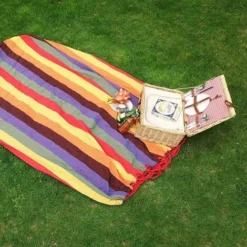 Parachute Portable Toile Hamac Coton Respirant Jardin Hamac Portable Voyage Camping Pour Double Max Charge 300 Kg Multicolore (2 Personne, Rouge) -Promos Jardin Lumi Magasin 65503670 4