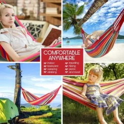 Parachute Portable Toile Hamac Coton Respirant Jardin Hamac Portable Voyage Camping Pour Double Max Charge 300 Kg Multicolore (2 Personne, Rouge) -Promos Jardin Lumi Magasin 65503670 5