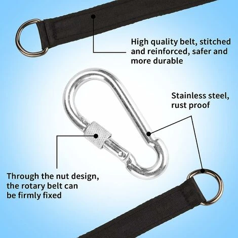 Sangles De Suspension Pour Balançoire, 2 Sangles De Balançoire Réglables Avec 2 Mousquetons En Alliage De Zinc Pouvant Supporter Jusqu'à 1000 Lb, Kit De Sangles De Hamac (noir, 25 Cm) 3 Sangles De Suspension Pour Balançoire, 2 Sangles De Balançoire Réglables Avec 2 Mousquetons En Alliage De Zinc Pouvant Supporter Jusqu'à 1000 Lb, Kit De Sangles De Hamac (noir, 25 Cm) – Image 3