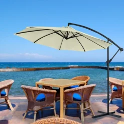 Froadp Ø300cm Parasol Pliants En Aluminium Déporté Excentré De Plage Réglable En Hauteur Avec Protection UV40+ Parasol Pour Patio Jardin Piscine(Beige) -Promos Jardin Lumi Magasin 67452977 4