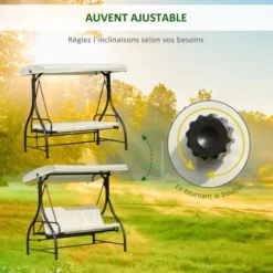 OUTSUNNY Balancelle De Jardin 3 Places Convertible Inclinaison Toit Réglable Matelas Grand Confort Rembourrage 8 Cm Fourni 1,96L X 1,17l X 1,78H M Métal époxy Noir Crème -Promos Jardin Lumi Magasin 6812178 5