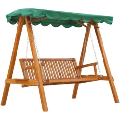OUTSUNNY Balancelle De Jardin 3 Places 2 Tablettes Support 1,95L X 1,3l X 1,85H M Charge Max. 360 Kg Bois De Pin Vert