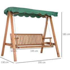OUTSUNNY Balancelle De Jardin 3 Places 2 Tablettes Support 1,95L X 1,3l X 1,85H M Charge Max. 360 Kg Bois De Pin Vert -Promos Jardin Lumi Magasin 6812182 3