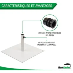 Pied De Parasol Plat - Base De Parasol Carré 17 Kg- Acier - MaxxGarden -Promos Jardin Lumi Magasin 72492525 3