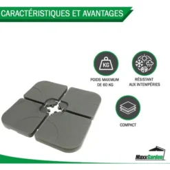 Pied De Parasol - Dalle Pour Parasol à Lester - 50x50cm - 60kg Une Fois Remplie - Noir - MaxxGarden -Promos Jardin Lumi Magasin 72492554 3