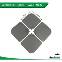 Pied De Parasol - Dalle Pour Parasol à Lester - 50x50cm - 60kg Une Fois Remplie - Noir - MaxxGarden -Promos Jardin Lumi Magasin 72492554 4