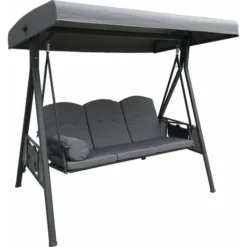 Balancelle De Jardin 3 Places - Max. 380 Kg - Avec Coussins - Anthracite - 1.95 X 1.25 X 1.8 M - MaxxGarden