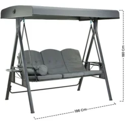 Balancelle De Jardin 3 Places - Max. 380 Kg - Avec Coussins - Anthracite - 1.95 X 1.25 X 1.8 M - MaxxGarden -Promos Jardin Lumi Magasin 72492607 5