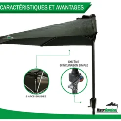 Parasol De Balcon 270 Cm - Demi Parasol - Noir - MaxxGarden -Promos Jardin Lumi Magasin 72492616 4