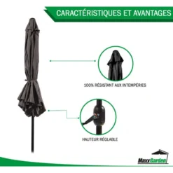 Parasol Inclinable Carré 3 X 3 M - Parasol De Jardin Et De Balcon - Noir - MaxxGarden -Promos Jardin Lumi Magasin 72492665 3