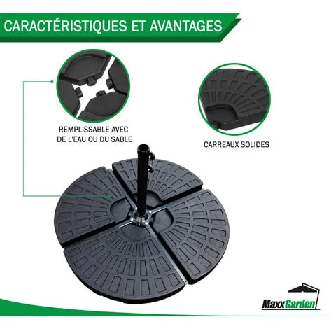 Pied De Parasol - Dalle Pour Parasol à Lester 50x50cm - 4 Pcs - 60kg Une Fois Remplie - Noir - MaxxGarden 2 Pied De Parasol - Dalle Pour Parasol à Lester 50x50cm - 4 Pcs - 60kg Une Fois Remplie - Noir - MaxxGarden – Image 2