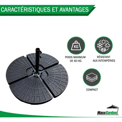 Pied De Parasol - Dalle Pour Parasol à Lester 50x50cm - 4 Pcs - 60kg Une Fois Remplie - Noir - MaxxGarden 3 Pied De Parasol - Dalle Pour Parasol à Lester 50x50cm - 4 Pcs - 60kg Une Fois Remplie - Noir - MaxxGarden – Image 3