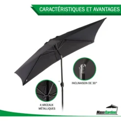 Parasol Rectangulaire - Inclinable - 2.5 X 1.5m - Imperméable - Système D'Inclinaison - Résistantes à Intempéries - Noir - MaxxGarden -Promos Jardin Lumi Magasin 72492813 3