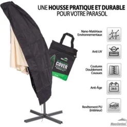 Housse De Protection Pour Parasol - Imperméable Anti-UV - Couverture Pour Parasol De Jardin - 200-300 Cm - Noir- MaxxGarden -Promos Jardin Lumi Magasin 72492860 4