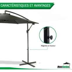Parasol Deporte Inclinable 3M - Avec Housse De Protection - Noir - MaxxGarden -Promos Jardin Lumi Magasin 72492867 4