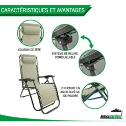 Lot De 2 Fauteuils Relax - Textilène, Pliables, Multi-positions - Gris - MaxxGarden -Promos Jardin Lumi Magasin 72492968 3