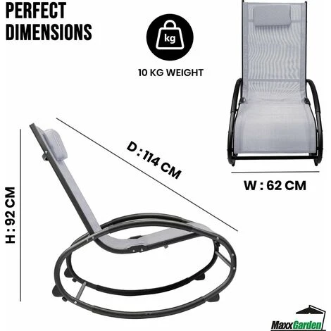 Rocking Chair De Jardin - Fauteuil à Bascule - En Aluminium Et Textilène - Gris - MaxxGarden 4 Rocking Chair De Jardin - Fauteuil à Bascule - En Aluminium Et Textilène - Gris - MaxxGarden – Image 4